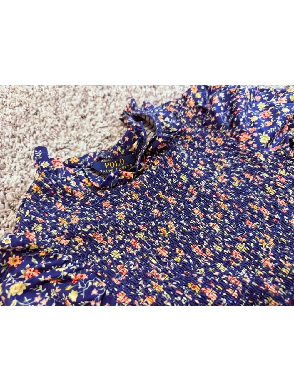 POLO Ralph Lauren Cotton Floral Long Sleeve Smocked Tiered Dress Girl's Size 7